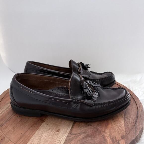 LL Bean Shoes Mens Size 11 D Brown Leather Tassel Loafers Kiltie Moc Toe Dress - Picture 2 of 14